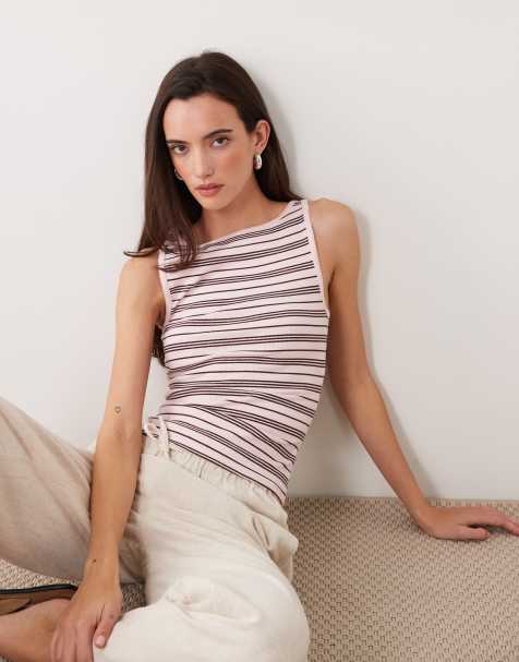 Miss Selfridge – Gestreiftes Tanktop mit Picot-Besatz - view 1
