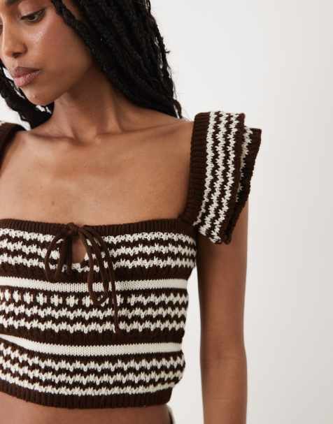 Miss Selfridge – Gestricktes Camisole-Oberteil in gestreiftem Braun - view 1