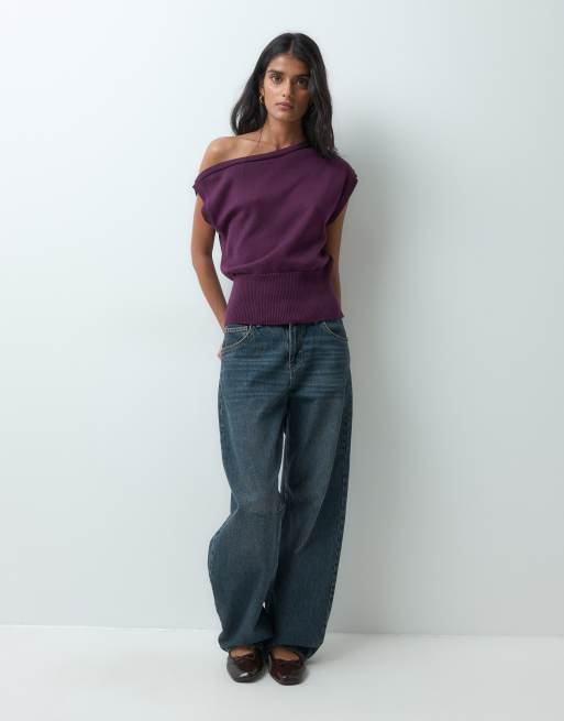 Miss Selfridge gestricktes Off-Shoulder-Oberteil in Lila, 3 von 5
