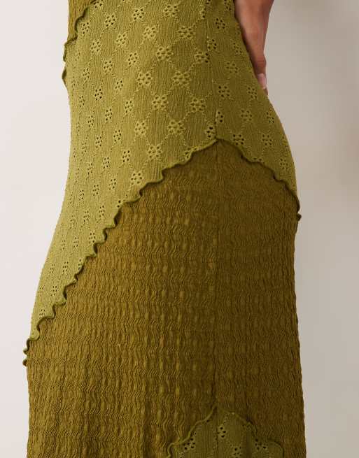Miss Selfridge gestructureerde cami maxi jurk in olijfgroen, 3 van 4