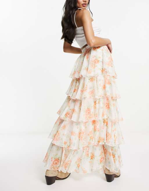 Miss Selfridge – Gestufter, langer Festival-Boho-Rock aus Chiffon mit Blumenmuster, 2 von 4