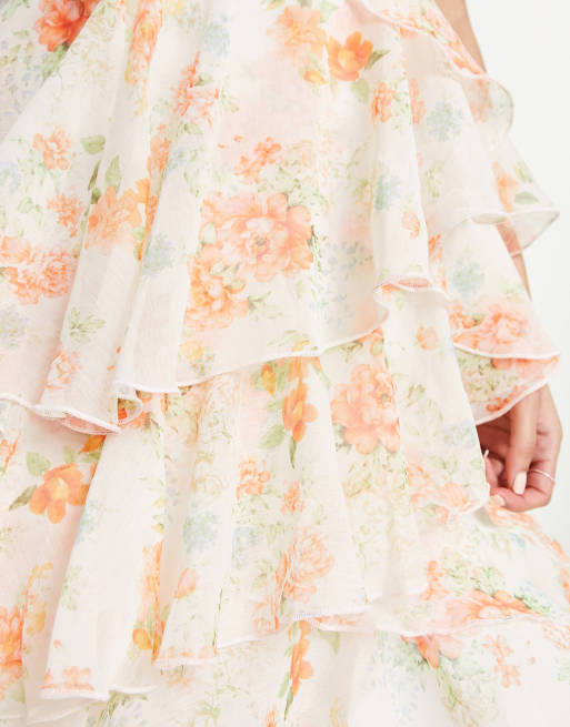 Miss Selfridge – Gestufter, langer Festival-Boho-Rock aus Chiffon mit Blumenmuster, 3 von 4