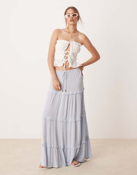 Miss Selfridge – Gestufter Maxirock in Hellblau - view 1