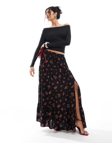 Miss Selfridge – Gestufter Maxirock mit Blumenmuster - view 1