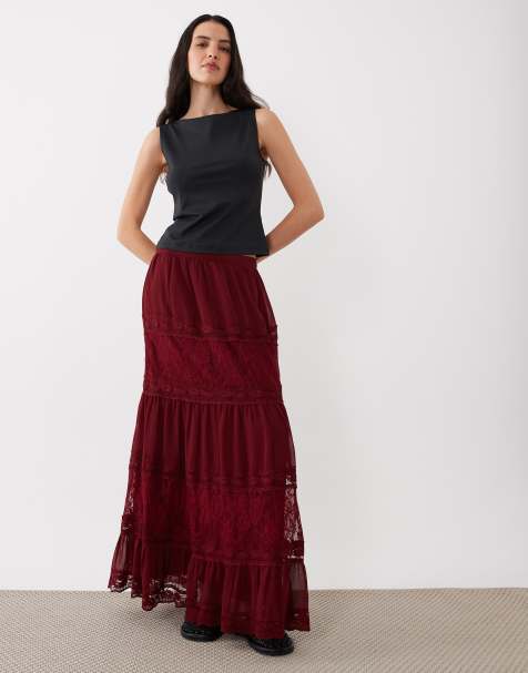 Miss Selfridge – Gestufter Maxirock mit Spitzenverzierung - view 1