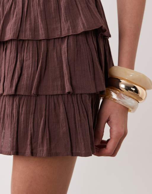 Miss Selfridge – Gestufter Minirock in Schokobraun, 3 von 5