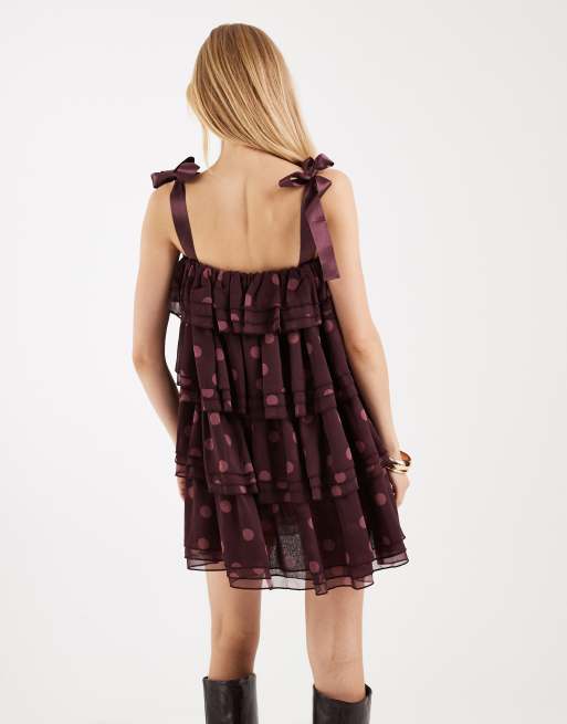 Miss Selfridge – Gestuftes Minikleid mit Rüschen und Polka Dots, 4 von 4