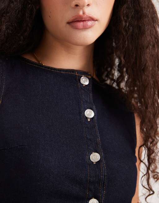 Miss Selfridge - Getailleerd denim gilet met peplum in indigo, 3 van 4
