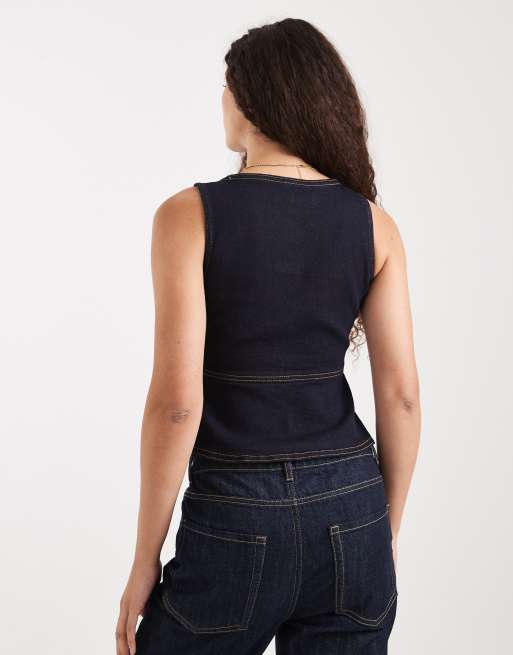 Miss Selfridge - Getailleerd denim gilet met peplum in indigo, 4 van 4
