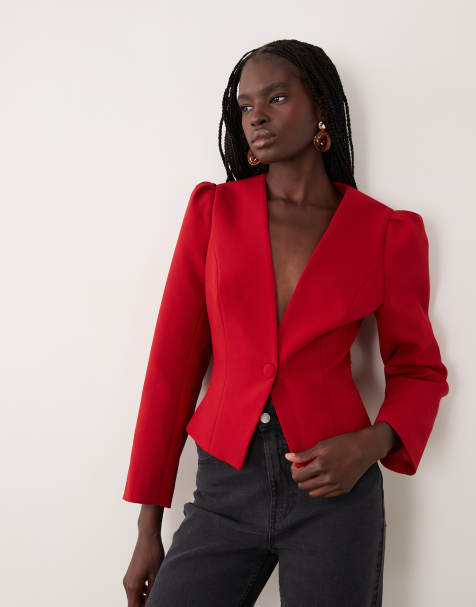 Miss Selfridge getailleerde blazer in kersenrood - view 1