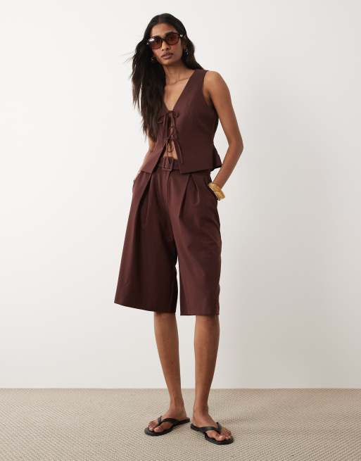 Miss Selfridge - Elegante co-ord set met gestrikte voorkant in chocoladebruin, 3 van 3