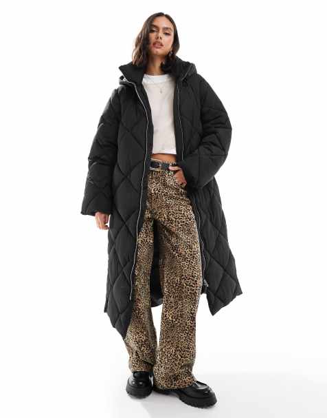 Miss Selfridge - Gewatteerde maxi pufferjas met capuchon in zwart - view 1