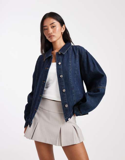 Miss Selfridge - Giacca di jeans stile western lavaggio indaco con maniche a sbuffo, 2 di 4