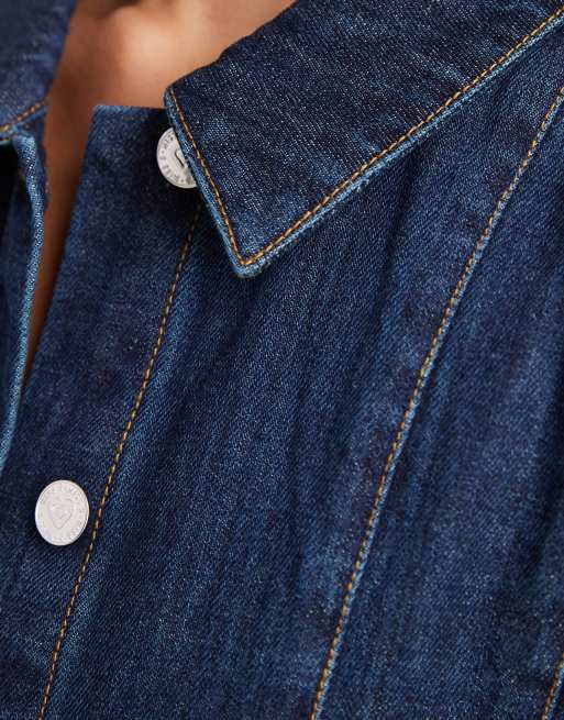 Miss Selfridge - Giacca di jeans stile western lavaggio indaco con maniche a sbuffo, 3 di 4