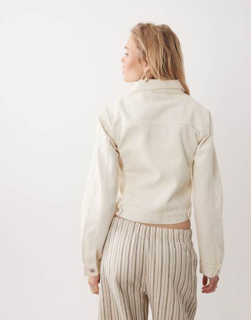 Miss Selfridge - Giacca girlfriend in denim écru slavato, 4 di 4