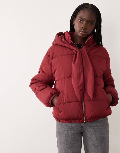 Miss Selfridge giacca imbottita con collo da annodare bordeaux - view 1