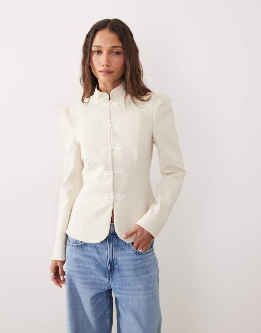 Miss Selfridge - Giacca sartoriale color avorio con maniche a sbuffo