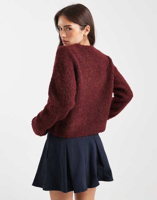Miss Selfridge - Gilet à col en V en tissu bouclé - Prune, 3 de 4