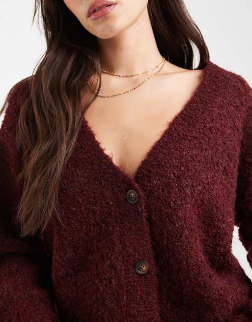 Miss Selfridge - Gilet à col en V en tissu bouclé - Prune, 4 de 4
