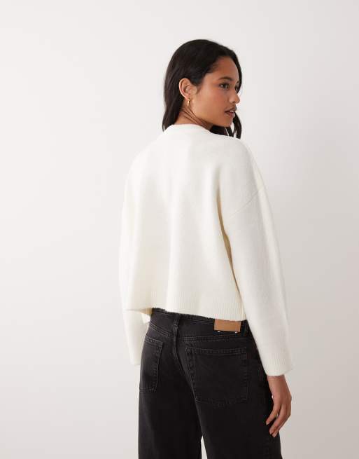 Miss Selfridge gilet à col rond avec poche en crème, 3 de 4