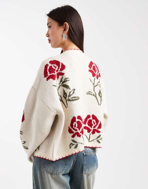 Miss Selfridge - Gilet à fleurs et points de surjet - Crème, 4 de 4