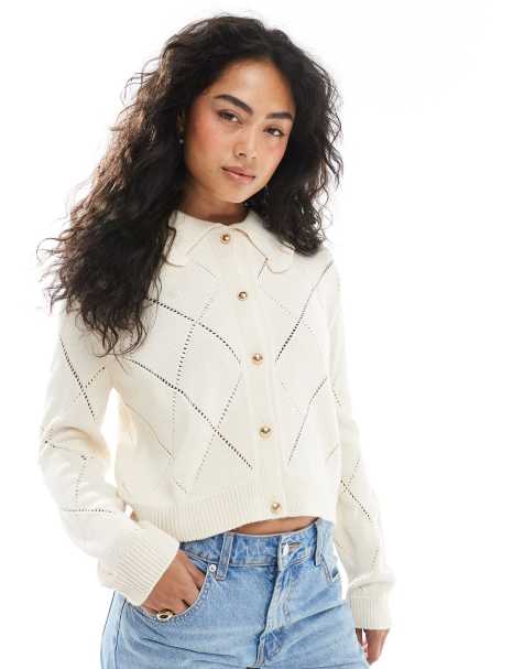 Miss Selfridge - Gilet à losanges en maille - Crème - view 1