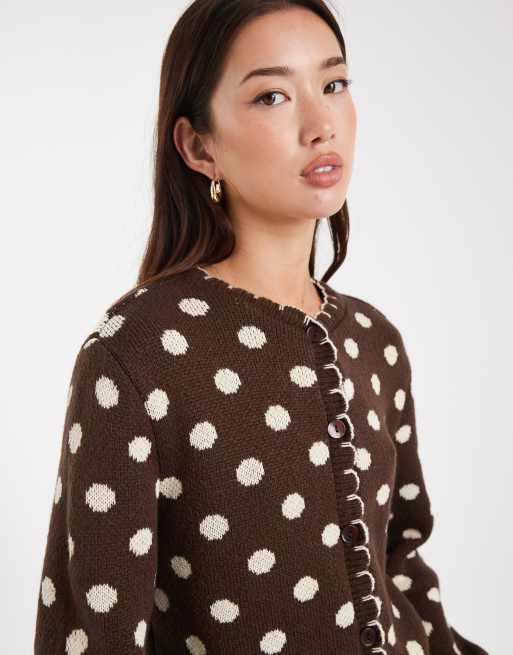 Miss Selfridge - Gilet à pois avec points de feston - Chocolat, 4 de 4