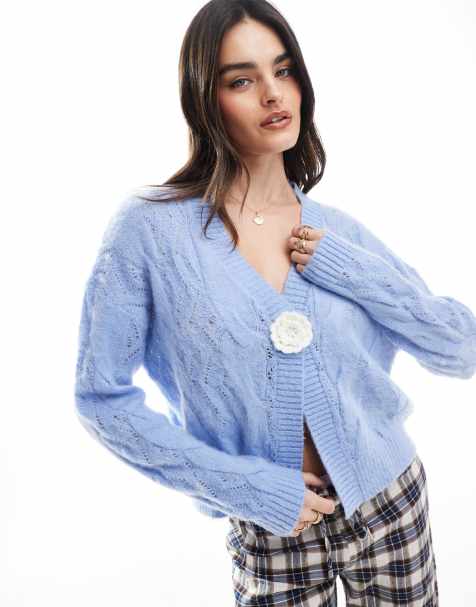 Miss Selfridge - Gilet avec fleurs en relief - Bleu clair - view 1
