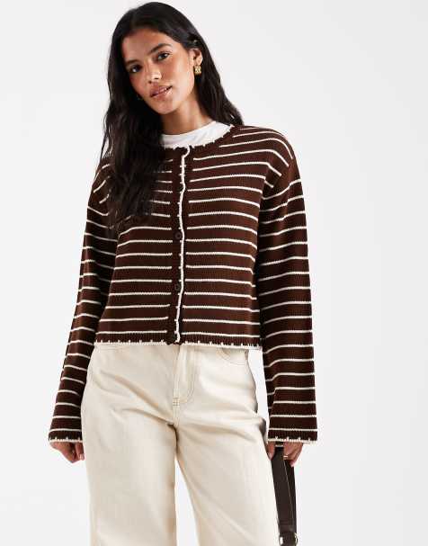 Miss Selfridge - Gilet boutonné à rayures - Marron - view 1