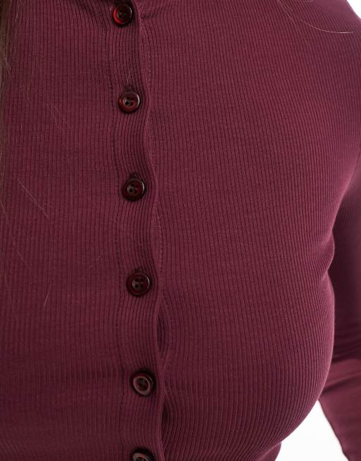 Miss Selfridge - Gilet côtelé avec boutons et col ras de cou - Bordeaux, 3 de 4
