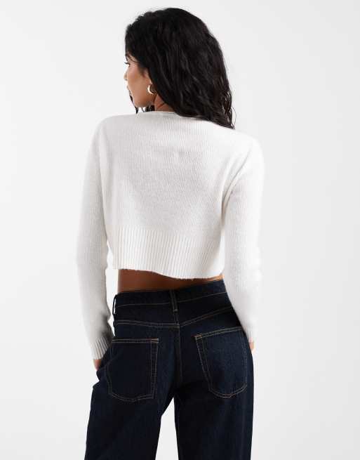 Miss Selfridge - Gilet court et duveteux - Crème, 3 de 4