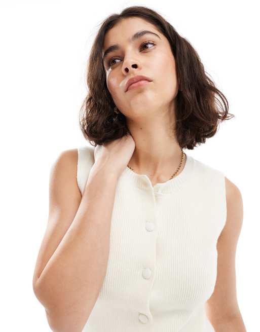 Miss Selfridge - Gilet de costume cintré en maille - Crème, 2 de 4