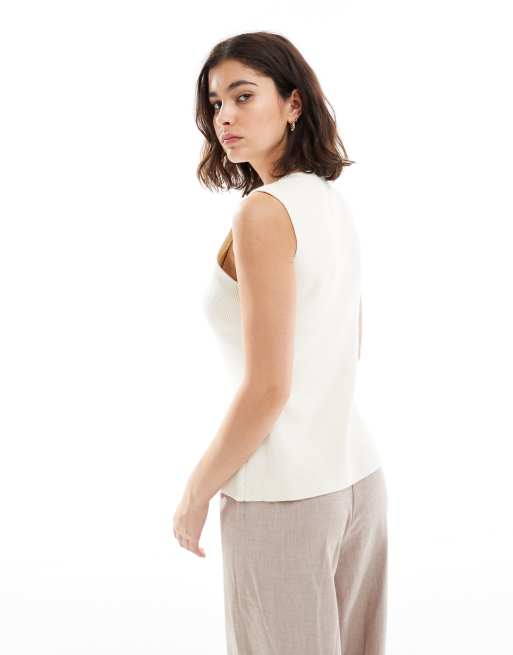 Miss Selfridge - Gilet de costume cintré en maille - Crème, 4 de 4