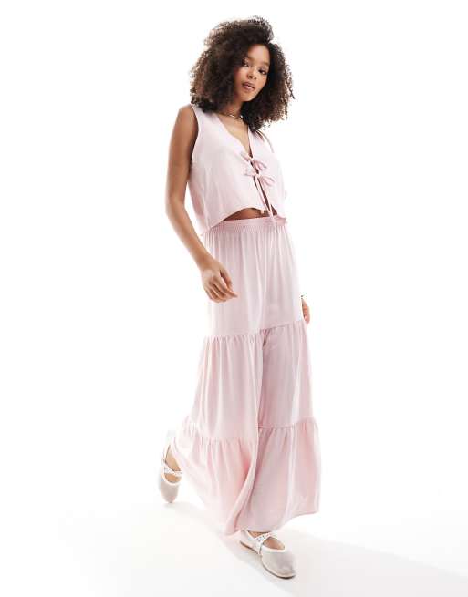 Miss Selfridge - Gilet de costume en lin noué devant - Rose, 4 de 4