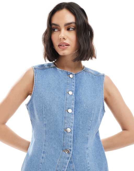 Miss Selfridge - Gilet de tailleur en jean - Délavage moyen, 2 de 4