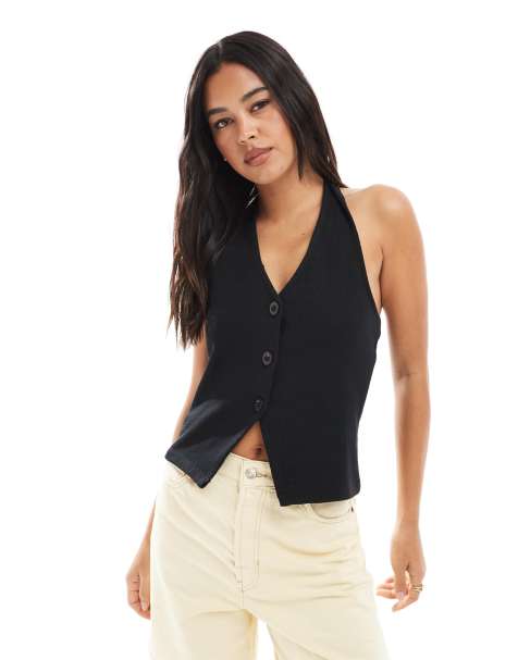 Miss Selfridge - Gilet de tailleur sans manches doux et côtelé - Noir - view 1