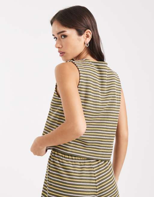 Miss Selfridge - Gilet de tailleur sans manches en maille côtelé rayée de qualité supérieure - Olive, 2 de 4