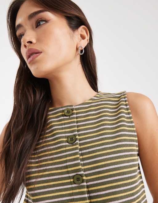 Miss Selfridge - Gilet de tailleur sans manches en maille côtelé rayée de qualité supérieure - Olive, 4 de 4