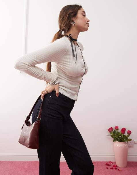 Miss Selfridge - Gilet en jersey avec points de feston - Crème - view 1