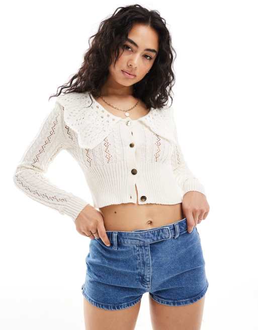 Miss Selfridge - Gilet en maille à grand col - Grège