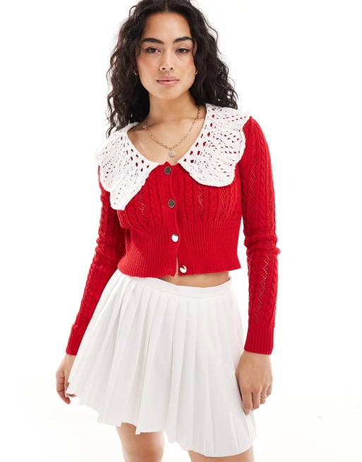 Miss Selfridge - Gilet en maille à grand col - Rouge