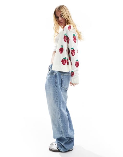 Miss Selfridge - Gilet en maille à motif fraises - Crème, 3 de 4