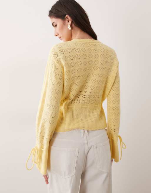Miss Selfridge - Gilet en maille ajourée avec ourlet à basque - Babeurre, 4 de 4