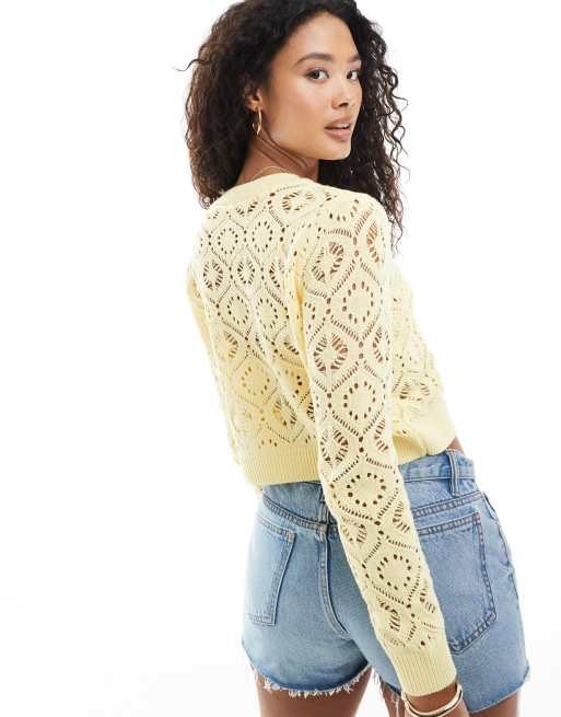 Miss Selfridge - Gilet en maille pointelle - Citron, 4 de 4