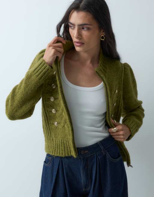 Miss Selfridge gilet en maille zippé avec détail style militaire, olive, 2 de 4