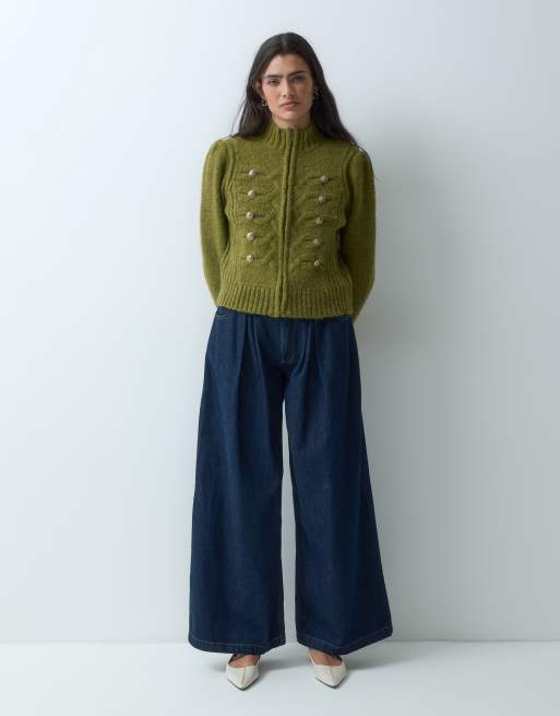 Miss Selfridge gilet en maille zippé avec détail style militaire, olive, 3 de 4