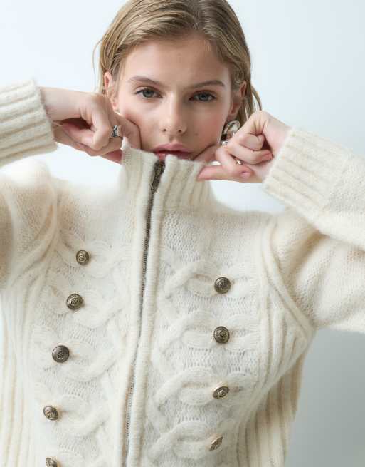 Miss Selfridge gilet en maille zippé Trophy avec détail militaire écru, 3 de 5