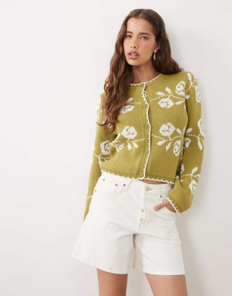 Miss Selfridge - Gilet en points de feston à motif fleurs - Vert forestier - view 1