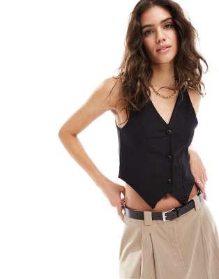 Miss Selfridge - Gilet In Bengalina Nero Con Bottoni