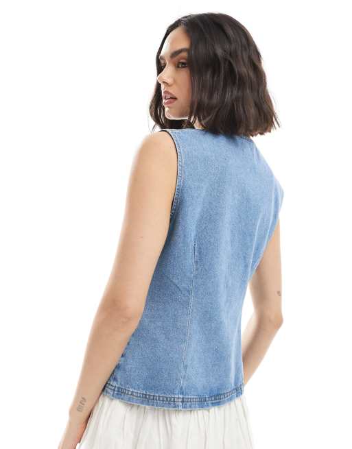 Miss Selfridge - Gilet in denim lavaggio medio, 3 di 4